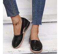 Women's Comfortable Closed Toe Sandals Summer Hollow Wedge Sandals Solid Color Loafers Walking Flat Shoes Slip on Sandals Moccasins Beach Shoes,Black,US9/EU40