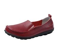 Women's Comfortable Dressy Slip On Loafer Flat Wide Width Leather Flat Ballet Ladies Simple Comfy Low Heel Casual Shoes Breathable Lightweight Non Slip Walking Shoes (6.5)