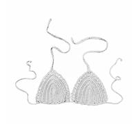 Womens Comfortable Everyday Bras Women's Summer Solid Color Hand Crochet Swimsuit Euramerican Bikini Top (White, M) for Daily Use
