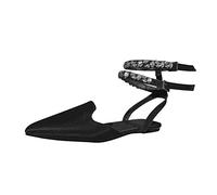 Women's Comfortable Extra Wide Fit Flat Sandals Ladies Fashion Solid Silk Pointed Ankle Strap Strap Flat Bottom Casual Sandals Black Sandles Bunion for Women Size 5.5 (Black,)