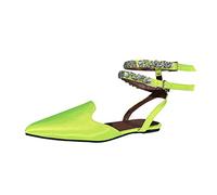 Women's Comfortable Extra Wide Fit Flat Sandals Ladies Fashion Solid Silk Pointed Ankle Strap Strap Flat Bottom Casual Sandals Black Sandles Bunion for Women Size 5.5 (Green,6)