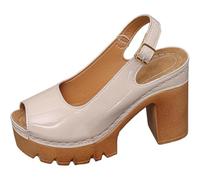 Women's Comfortable Extra Wide Fit Heeled Sandals Thick High Heeled Sandals With Solid Color Temperament Versatile Border European And Summer Women Red Ladies (Khaki,4.5)