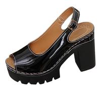 Women's Comfortable Extra Wide Fit Heeled Sandals Thick High Heeled Sandals With Solid Color Temperament Versatile Border European And Summer Women Red Ladies (Black,3.5)