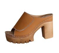 Womens Comfortable Extra Wide Fit Heeled Sandals Women's Summer Beach Toe Exposing Platform Sandals With High Heels And Thick Heels For Height Black Strappy Size 6 Sandels for (Brown,6)