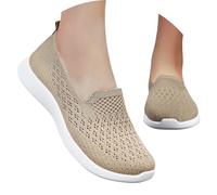 Women's Comfortable Flat Shoes, Flat Versatile Casual Shoes for Women with Breathable Mesh Upper, Soft Sole for Comfort Style in Everyday Life, Perfect Spring Summer Ideal Relaxed, beige, 4 UK