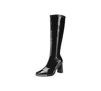 Women's Comfortable Knee High Boots Ladies Sex Fashion Chunky Heel Square Toe with Side Zipper Leather Walking Boots Fancy Retro Heel Booties for Waterproof and Party Evening Dating Shoes