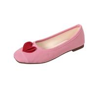 Women's Comfortable Leather Ballerinas with Heart Detail on the Upper Women's Comfort Chic Flat Slip On Low Open Round Toe Small Heel Elegant for Everyday City, 01 Pink, 6 UK