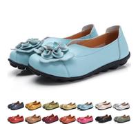 Women's Comfortable Leather Loafer Flat, Slip On Flowers Boat Driving Shoes | Soft Casual Round Toe Moccasins, Walking Dress Pumps, Fashion Flats Shoes For Dress Office Holiday
