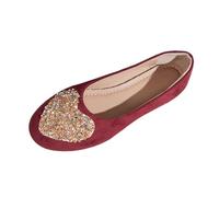Women's Comfortable Low Heel Suede Ballet Flats Comfort Chic Heart Rhinestone Glitter Low Open Round Toe Suede Loafers Flat | Spring Autumn Dance Shoes, 01 Red, 9 UK