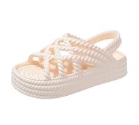 Women's Comfortable Low Wedge Platform Sandals Summer Flat Bottom Women Sandals Popular Thick Sole Flat Bottom with Little Cake Shoes Black Sandal Toe Post for Size 7 (White,4.5)