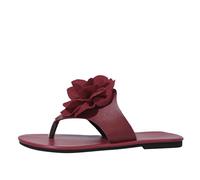 Women's Comfortable Open Toe Flat Sandals Ladies Slippers Summer Fashion Flower Decoration One Line Large Size Flat Casual Slippers Slider Women Black Womens Size 8 Summer (Red,5.5-.)