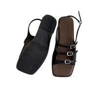Women's Comfortable Open Toe Flat Sandals Women's Casual Side Buckle Flat Roman Shoes Summer Fashion Ladies Sandals White for Strappy Sandels Size 4 (Black,5.5)