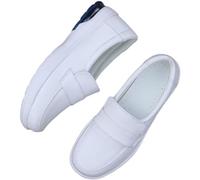 Women's Comfortable Orthotic Nurse Shoes, Plus Size Slip-On Casual Breathable Leather, Slip Resistant Waterproof Walking, White, 5.5 UK