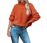 Womens Comfortable Plain Sweaters Tops Ladies Fall Winter Wool Knit Solid Color Round Neck High Neck Loose Version Suitable for Daily Work Wear to Party Wear Time Casual for Outdoor (Red, XXXL)