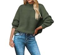 Womens Comfortable Plain Sweaters Tops Ladies Fall Winter Wool Knit Solid Color Round Neck High Neck Loose Version Suitable for Daily Work Wear to Party Wear Time Casual for Outdoor (Green, S)