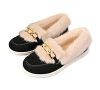 Women's Comfortable Platform Ankle Boots, Winter Fur Lined Slip On Warm Flat Thickening Loafers for Indoor Outdoor Casual Snow Shoes (6,Black)