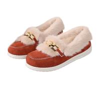 Women's Comfortable Platform Ankle Boots, Winter Fur Lined Slip On Warm Flat Thickening Loafers for Indoor Outdoor Casual Snow Shoes (8.5,Orange)