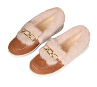 Women's Comfortable Platform Ankle Boots, Winter Fur Lined Slip On Warm Flat Thickening Loafers for Indoor Outdoor Casual Snow Shoes (4,Brown)