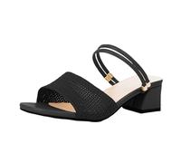 Womens Comfortable Platform Block Heel Shoes Women's Summer Mid Heeled Knitted Outside A Fashionable Casual Comfortable Open Toe Fish Mouth Black Sandals for Women UK Womens Sandles (Black,5.5)