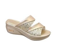 Womens Comfortable Platform Flatform Sandals Women's Summer Large Slope Heel Thick Sole Mouth Slippers Rainbow Sliders Girls Size 1 White Slippers Ladies (Gold,5)