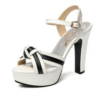 Womens Comfortable Platform Sandals Chunky Block Heel Open Toe Ankle Strap Dress Shoes for Long Wear Events & Evening Gathering Stable High Heels,White,4 UK
