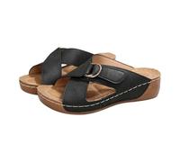 Women's Comfortable Platform Sandals Open Toe Orthopedic Shoes for Women Casual Criss-Cross Cut-Out Breathable Slides Fashion Slip On Non Slip Wedge Beach Sandal (Black, 5.5)