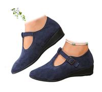 Women's Comfortable Pointed Toe Shallow Buckle Wedge Heel Loafers, Soft Orthopedic Ballet Mary Jane Flats Pumps Shoes for Women (Blue,38EU)