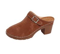 Women's Comfortable Sandal with Heel - Retro Women's Vintage Closed Toe Sandals Block Heel Sandals Orthopedic Beach Shoe Mule Large Size for Outdoor Sandal, Brown, 2 UK