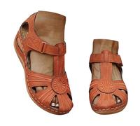 women's comfortable sandals - Womens Closed Toe Wedge Sandals Adjustable Fastening Cut Out Comfort Walking Shoes Casual T Bar Summer Beach Holiday Outdoor Footwear Stitched Detail For Travel