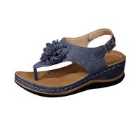 Women's Comfortable Slingback Thong Sandals Lightweight Wedge Flip Flops Perforated Summer Casual Shoes Dressy Outdoor Walking Footwear with floral decor adjustable buckle for party wear