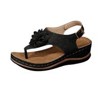 Women's Comfortable Slingback Thong Sandals Lightweight Wedge Flip Flops Perforated Summer Casual Shoes Dressy Outdoor Walking Footwear with floral decor adjustable buckle for party wear