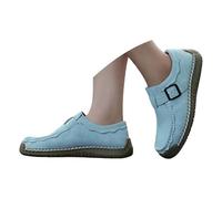 Women's Comfortable Slip-On Casual, Soft Non-Slip Round Toe Flat Shoes with Buckle Strap & Hand Stitched Detailing, Lightweight Walking Shoes for Daily Wear