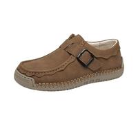 Women's Comfortable Slip-On Casual, Soft Non-Slip Round Toe Flat Shoes with Buckle Strap & Hand Stitched Detailing, Lightweight Walking Shoes for Daily Wear Brown