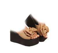 Womens Comfortable Slip On Thick Bottom Sandals with Bow, Ladies Platform Wedge Slide Sandals, Summer Casual Lightweight Open Toe Mules Slippers (Brown,40EU)