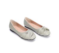Women's Comfortable Smooth Leather Ballet Flats with Draped Bow Women's Comfort Chic Flat Slip On Round Toe Low Cut Soft Sole Elegant for City Office Daily, 01 Light Green, 9.5 UK