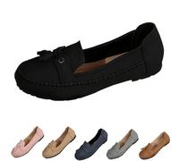 Women's Comfortable Soft Vintage Style Tassel Embellished Loafers Orthopaedics Slip on Wedge Heel Loafers for Work Office Casual (Black,4)