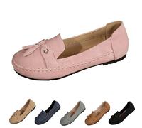 Women's Comfortable Soft Vintage Style Tassel Embellished Loafers Orthopaedics Slip on Wedge Heel Loafers for Work Office Casual (Pink,7)