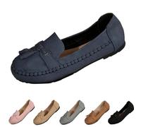 Women's Comfortable Soft Vintage Style Tassel Embellished Loafers Orthopaedics Slip on Wedge Heel Loafers for Work Office Casual (Blue,4)