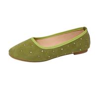 Women's Comfortable Suede Ballet Flats Comfort Chic Flat Slip On Rhinestone Scattered Low Opening Round Toe Delicate Style for City Daily Outings, 01 Green, 6 UK