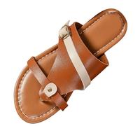 Women's Comfortable Summer Leather Mules - Chic Leather Mules - Breathable Casual Slipper - Funky Minimalist Slipper - Soft Sole Slipper - Casual Holiday Slipper - Daily, Brown, 9.5 UK