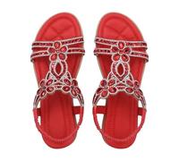 Women's Comfortable Summer Sandals with Rhinestones - Women's Flat Sandals with Straps Chic and Elegant Barefoot Evening Sandalette Breathable Casual Shoe Lightweight Barefoot Sandal, Red, 9.5 UK