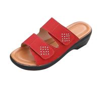 Women's Comfortable Summer Wedge Sandals, Comfortable and Elegant Women's Shoes, Breathable Casual Slippers, Funky Minimalist Slippers, Outdoor Beach Slippers, Slippers - Roman, Red, 9.5 UK