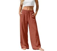 Women's Comfortable Trousers Cotton Linen Wide Leg Trousers Loose Fit High Waist Elastic Waist Lightweight Lounge Pants Summer Holiday Beach Baggy Palazzo Pants with Pockets Bottoms Ladies S-XXL