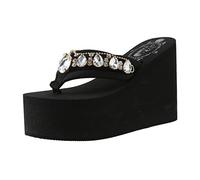 Women's Comfortable Wedge Sandal - Women's Sandal Summer Beach Shoes Trendy Sandals Sandals Rhinestone Sandals Sandals, Black, 4 UK