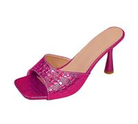 Women's Comfortable Wide Fit Block Heel Shoes European And American Plus Size Women's High Heels Summer Beach Pinch Toe Square Toe Slim Heel Black Sandals for Woman Sandal (Purple,6.5)