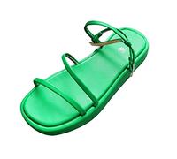 Women's Comfortable Wide Fit Platform Sandals Women Sandals Fashionable Pattern Summer Open Toe Comfortable Buckle Up Thick Bottom Flat Elastic Black Womens Sandles Size (Green, 4.5)