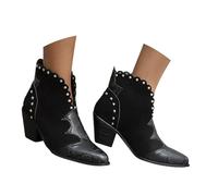 Women's Comfortable Winter Western Boots,Waterproof Mid Cowboy for Ladies Chunky Low Block Heel Booties Elegant Rhinestone Embroidered Back Zip Retro Comfort Short Daily Casual
