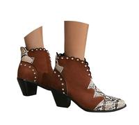 Women's Comfortable Winter Western Boots,Waterproof Mid Cowboy for Ladies Chunky Low Block Heel Booties Elegant Rhinestone Embroidered Back Zip Retro Comfort Short Daily Casual