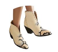 Women's Comfortable Winter Western Boots,Waterproof Mid Cowboy for Ladies Chunky Low Block Heel Booties Elegant Rhinestone Embroidered Back Zip Retro Comfort Short Daily Casual