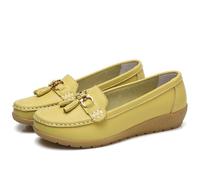 Womens Comfortable Working Nurse Shoes, Women’s Leather Slip on Platform Leather Non-Slip Breathable Moccasins, Buffer Wipeable Nonslip Hospital Flat Shoes, for Medical Workers(Apple Green,8.5 UK)